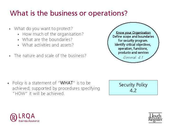 What is the business or operations? § § • What do you want to