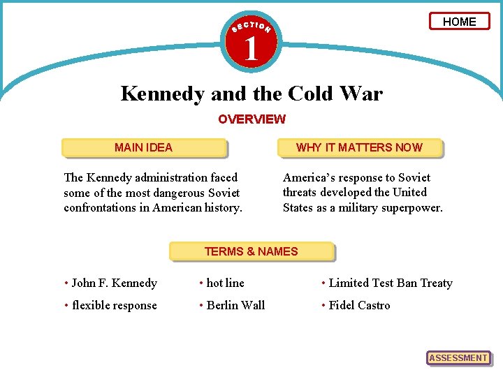 HOME 1 Kennedy and the Cold War OVERVIEW MAIN IDEA WHY IT MATTERS NOW