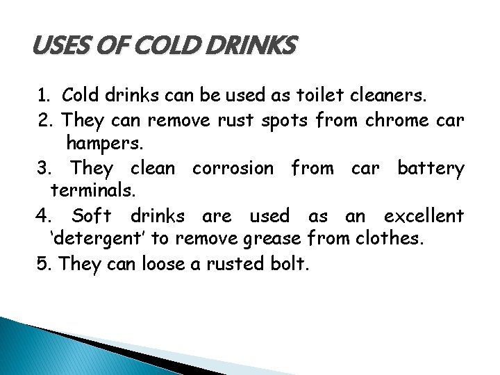 Determination of Contents of Cold Drinks Chemistry Project