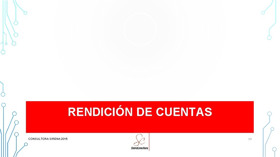 RENDICIÓN DE CUENTAS CONSULTORA SIRENA 2015 13 RENDICIÓN DE CUENTAS CONSULTORA SIRENA 2015 13