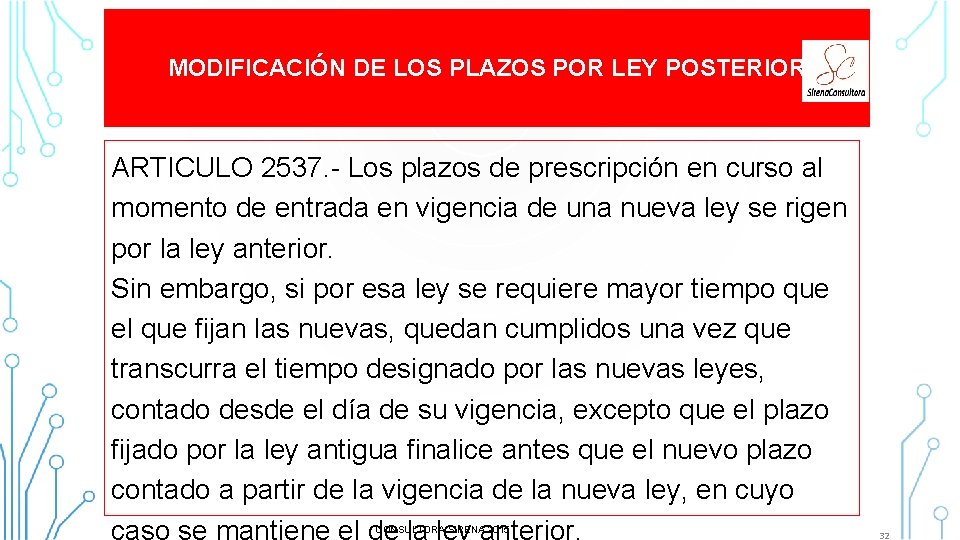 MODIFICACIÓN DE LOS PLAZOS POR LEY POSTERIOR ARTICULO 2537. - Los plazos de prescripción MODIFICACIÓN DE LOS PLAZOS POR LEY POSTERIOR ARTICULO 2537. - Los plazos de prescripción