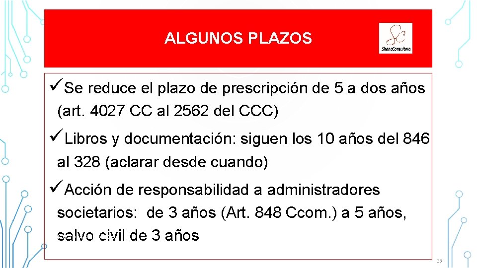 ALGUNOS PLAZOS üSe reduce el plazo de prescripción de 5 a dos años (art. ALGUNOS PLAZOS üSe reduce el plazo de prescripción de 5 a dos años (art.