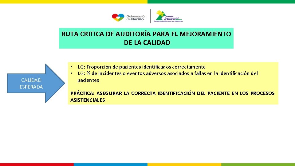 RUTA CRITICA DE AUDITORÍA PARA EL MEJORAMIENTO DE LA CALIDAD ESPERADA • I. G: