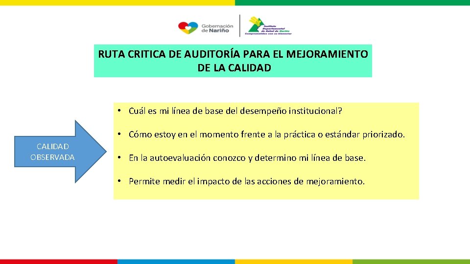 RUTA CRITICA DE AUDITORÍA PARA EL MEJORAMIENTO DE LA CALIDAD • Cuál es mi