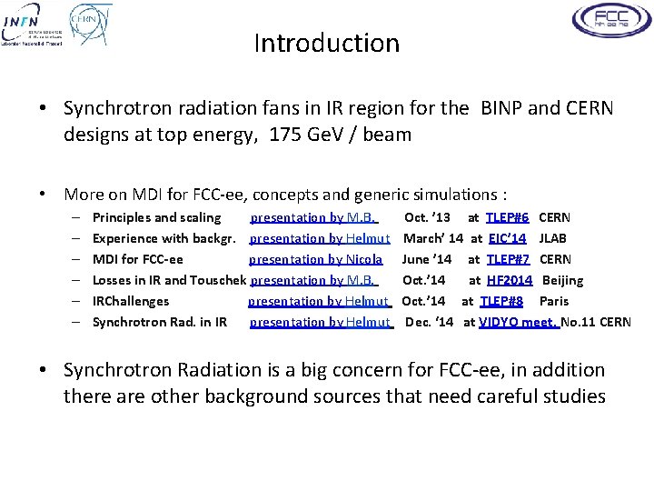 Introduction • Synchrotron radiation fans in IR region for the BINP and CERN designs