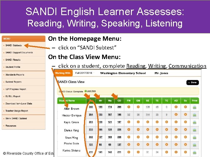 SANDI English Learner Assesses: Reading, Writing, Speaking, Listening On the Homepage Menu: – click