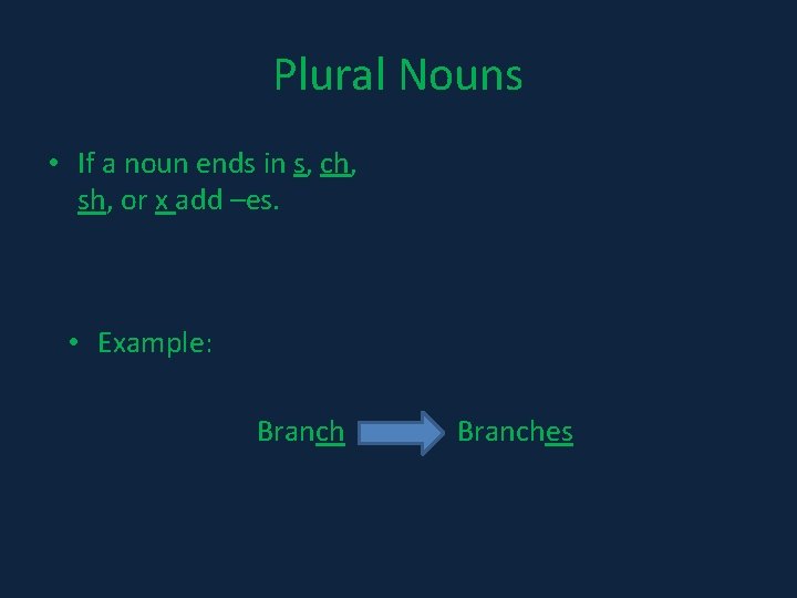 Plural Nouns • If a noun ends in s, ch, sh, or x add