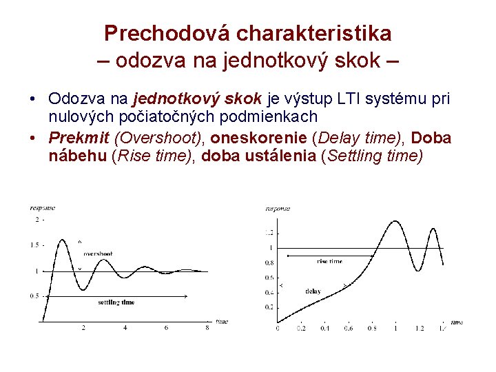 Prechodová charakteristika – odozva na jednotkový skok – • Odozva na jednotkový skok je