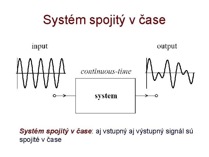 Systém spojitý v čase: aj vstupný aj výstupný signál sú spojité v čase 