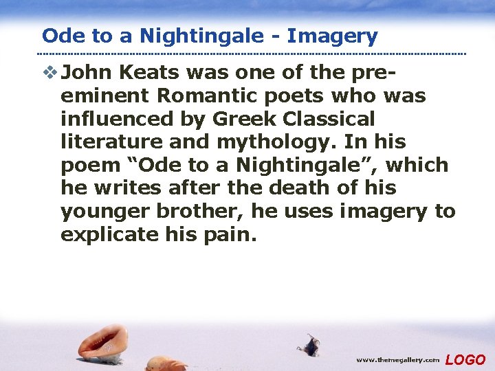 Ode to a Nightingale - Imagery v John Keats was one of the preeminent