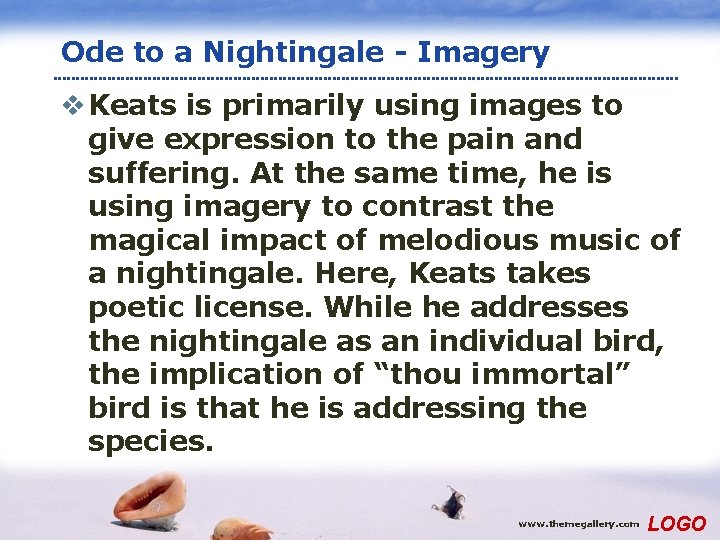 Ode to a Nightingale - Imagery v Keats is primarily using images to give