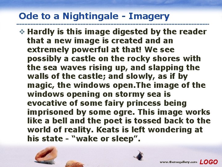 Ode to a Nightingale - Imagery v Hardly is this image digested by the