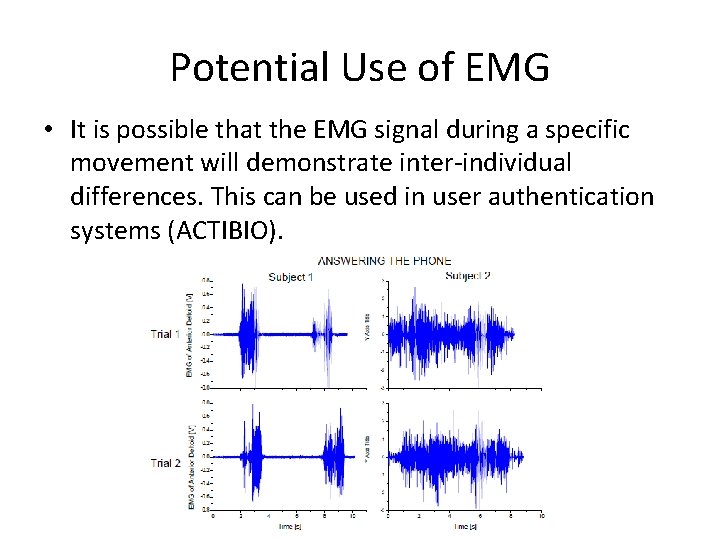 Potential Use of EMG • It is possible that the EMG signal during a