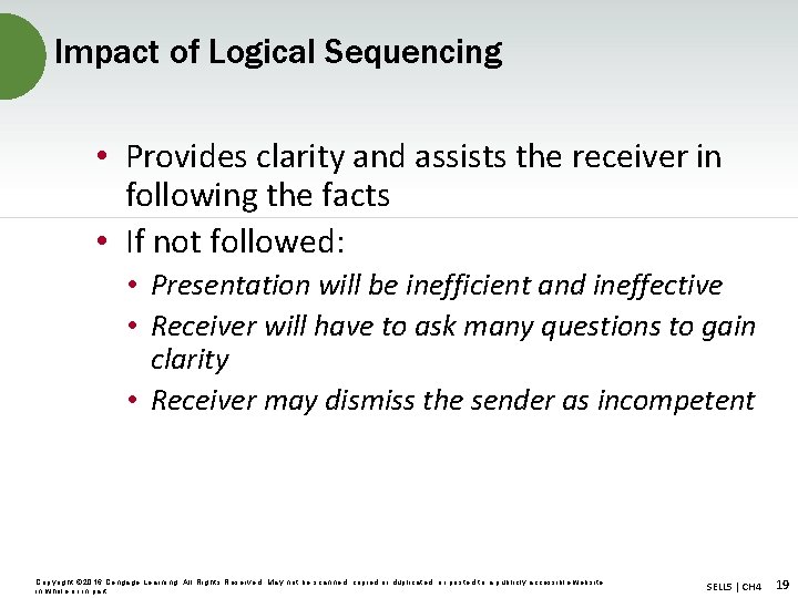 Impact of Logical Sequencing • Provides clarity and assists the receiver in following the