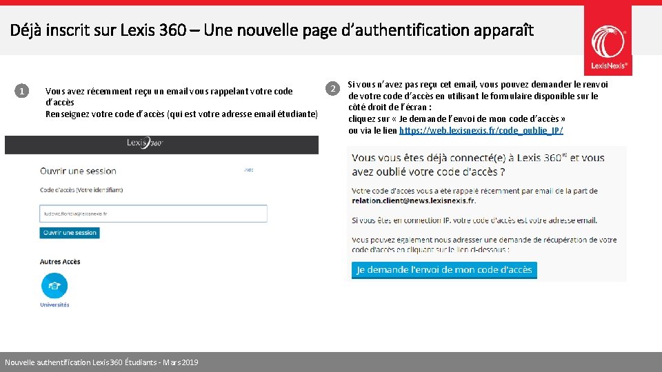 Déjà inscrit sur Lexis 360 – Une nouvelle page d’authentification apparaît 1 Vous avez