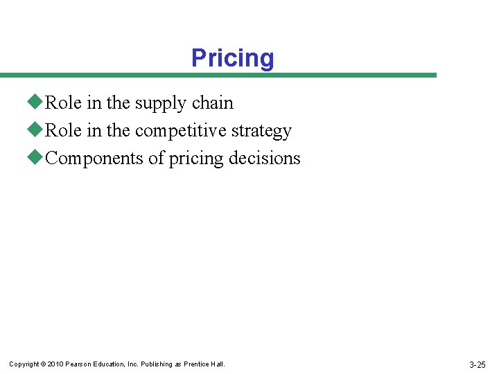 Pricing u. Role in the supply chain u. Role in the competitive strategy u.