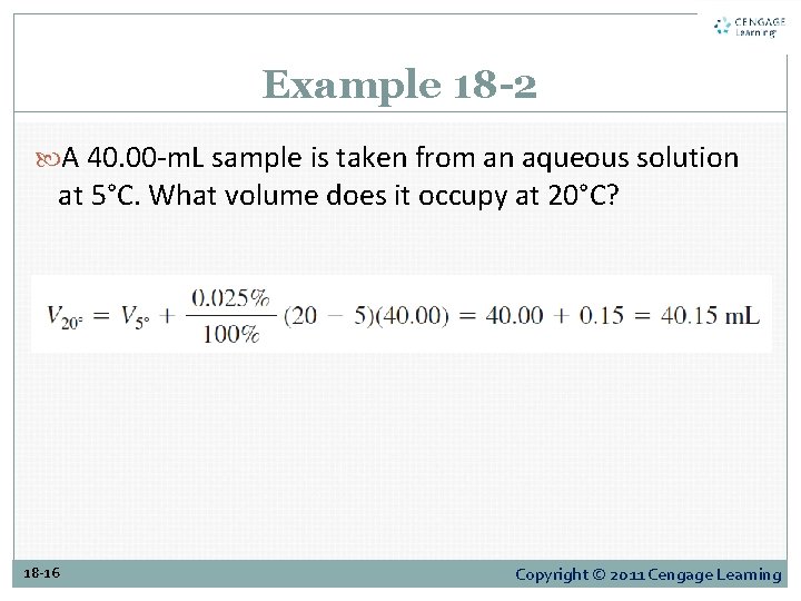 Example 18 -2 A 40. 00 -m. L sample is taken from an aqueous