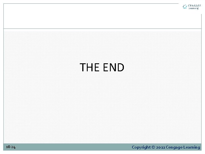 THE END 18 -24 Copyright © 2011 Cengage Learning 