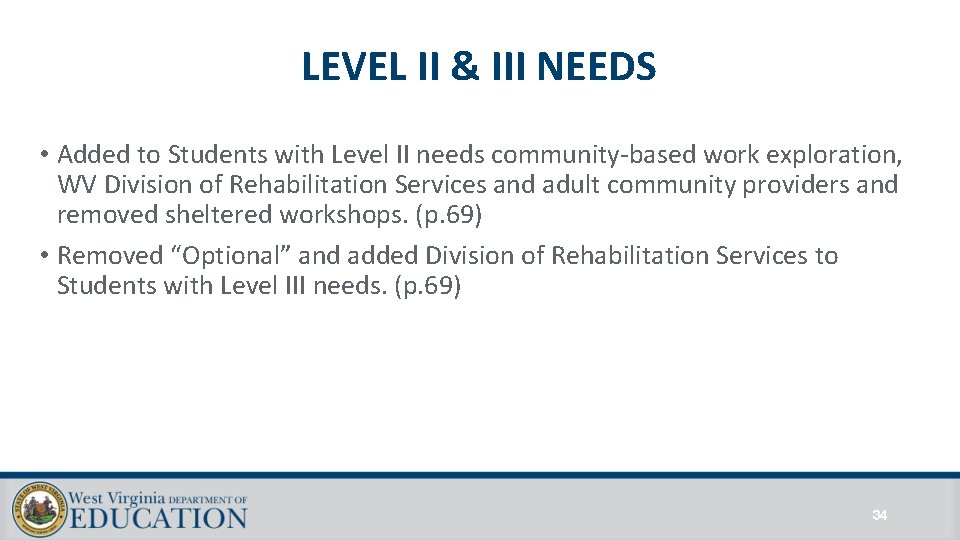 LEVEL II & III NEEDS • Added to Students with Level II needs community-based LEVEL II & III NEEDS • Added to Students with Level II needs community-based