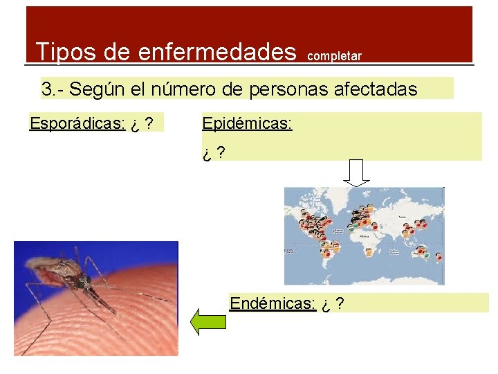 Tipos de enfermedades completar 3. - Según el número de personas afectadas Esporádicas: ¿