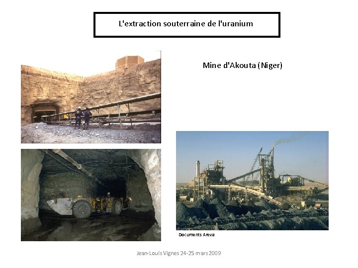 L'extraction souterraine de l'uranium Mine d'Akouta (Niger) Documents Areva Jean-Louis Vignes 24 -25 mars