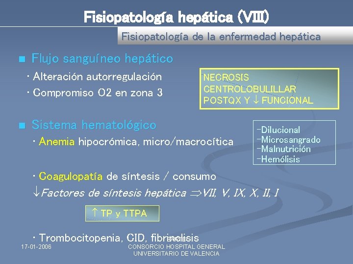 Fisiopatología hepática (VIII) Fisiopatología de la enfermedad hepática n Flujo sanguíneo hepático • Alteración