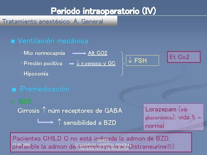 Periodo intraoperatorio (IV) Tratamiento anestésico: A. General n Ventilación mecánica • Mto normocapnia •