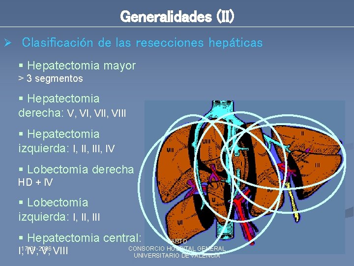 Generalidades (II) Ø Clasificación de las resecciones hepáticas § Hepatectomia mayor > 3 segmentos