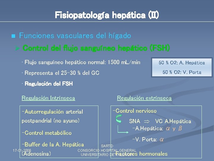 Fisiopatología hepática (II) Funciones vasculares del hígado Ø Control del flujo sanguíneo hepático (FSH)