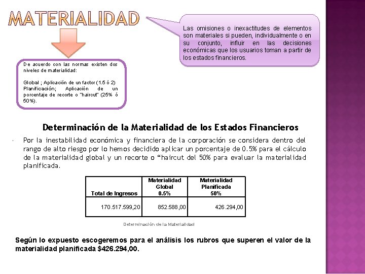 Las omisiones o inexactitudes de elementos son materiales si pueden, individualmente o en su