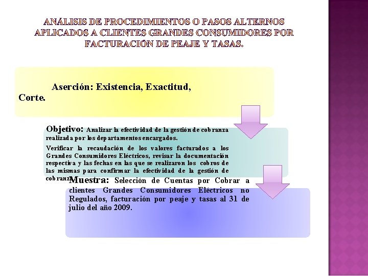 Corte. Aserción: Existencia, Exactitud, Objetivo: Analizar la efectividad de la gestión de cobranza realizada