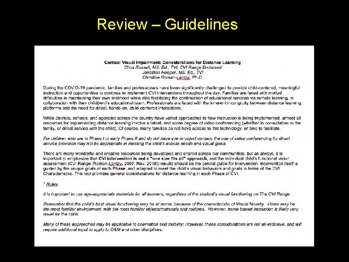Review – Guidelines 