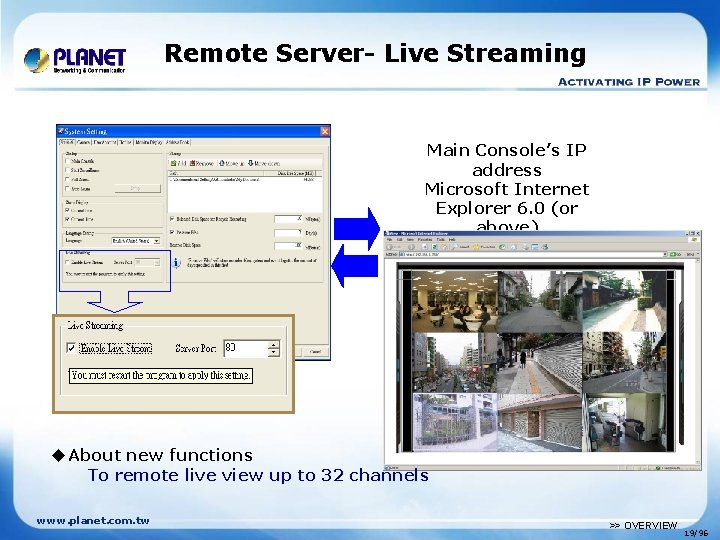 Remote Server- Live Streaming Main Console’s IP address Microsoft Internet Explorer 6. 0 (or