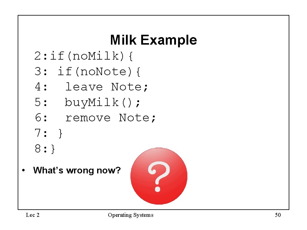 Milk Example 2: if(no. Milk){ 3: if(no. Note){ 4: leave Note; 5: buy. Milk();