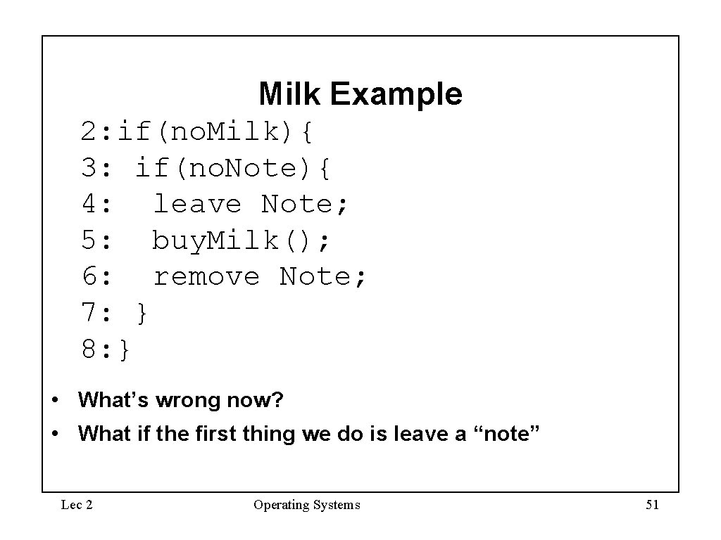 Milk Example 2: if(no. Milk){ 3: if(no. Note){ 4: leave Note; 5: buy. Milk();