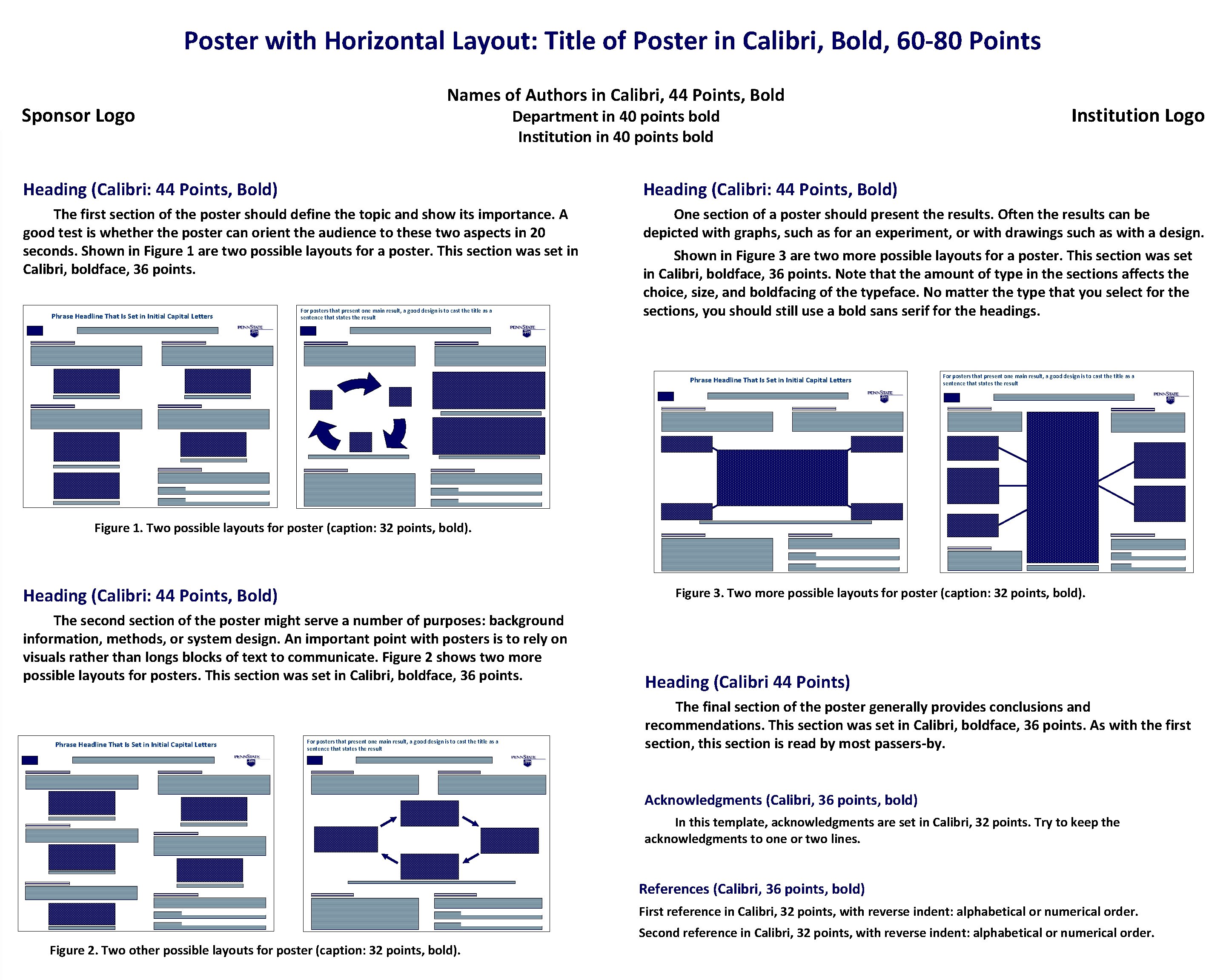 Poster with Horizontal Layout: Title of Poster in Calibri, Bold, 60 -80 Points Names