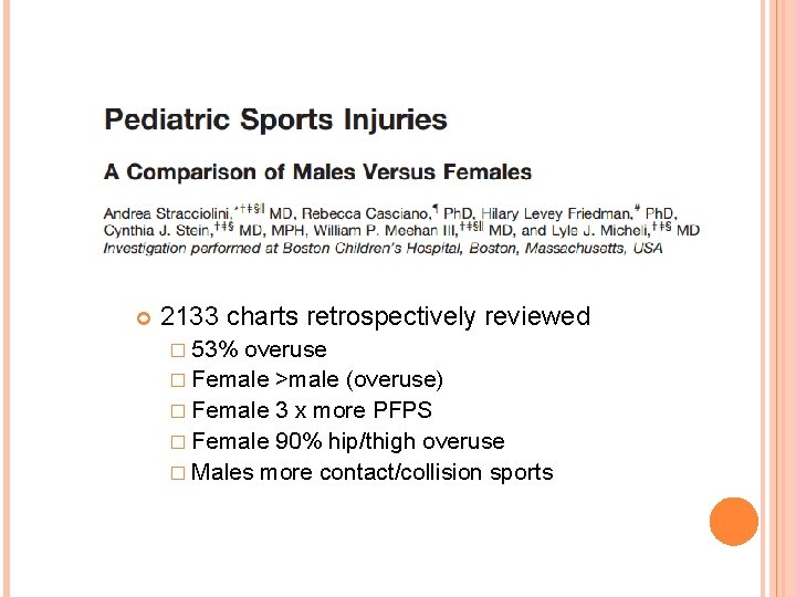 2133 charts retrospectively reviewed � 53% overuse � Female >male (overuse) � Female 2133 charts retrospectively reviewed � 53% overuse � Female >male (overuse) � Female