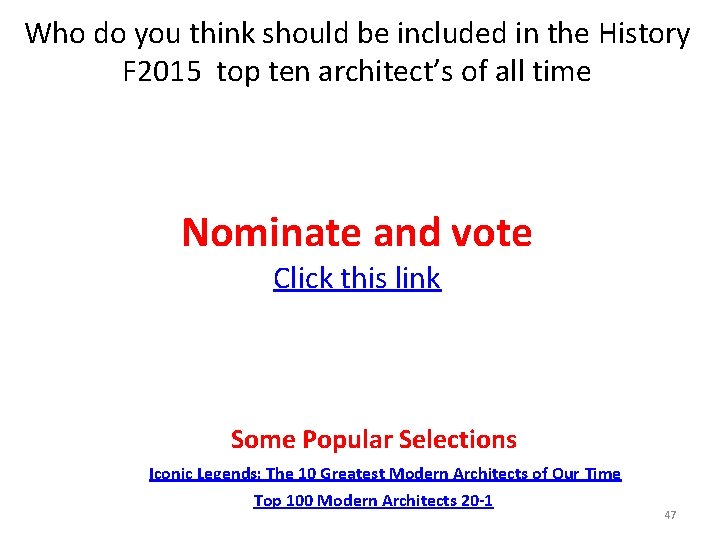 Who do you think should be included in the History F 2015 top ten