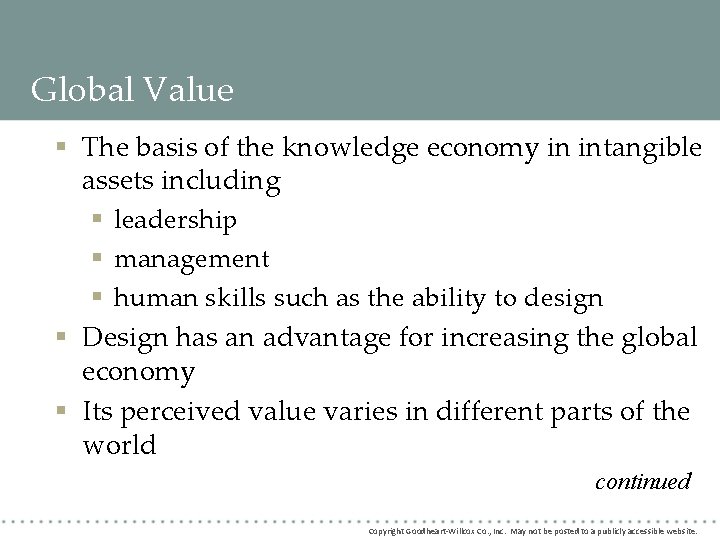 Global Value § The basis of the knowledge economy in intangible assets including § Global Value § The basis of the knowledge economy in intangible assets including §