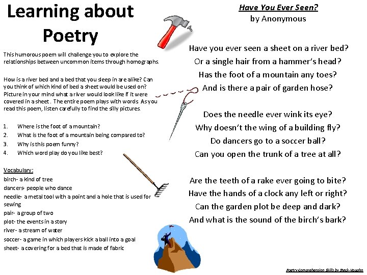 Learning about Poetry This humorous poem will challenge you to explore the relationships between