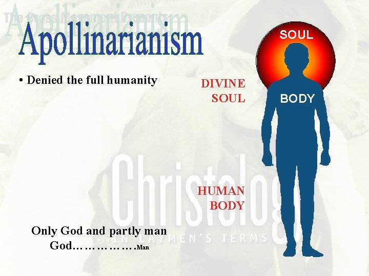 SOUL • Denied the full humanity DIVINE SOUL HUMAN BODY Only God and partly
