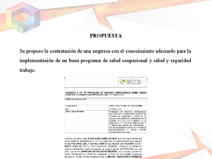 PROPUESTA Se propuso la contratación de una empresa con el conocimiento adecuado para la