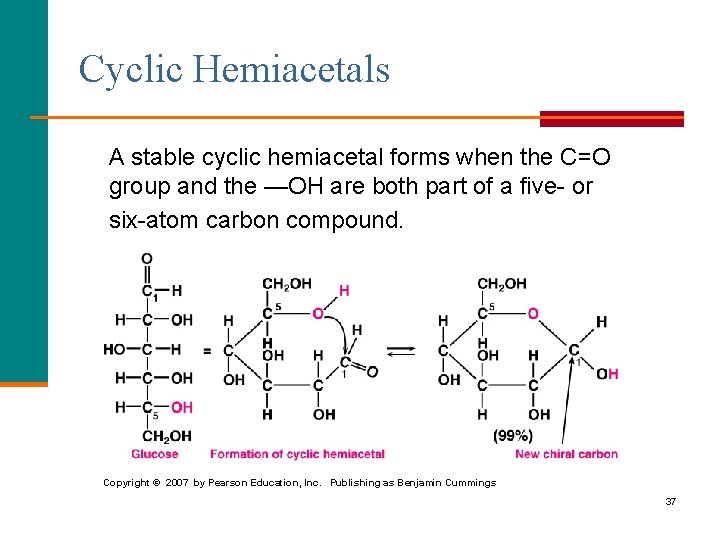 Cyclic Hemiacetals A stable cyclic hemiacetal forms when the C=O group and the —OH