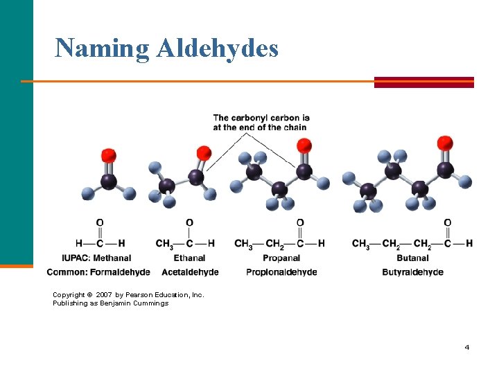 Naming Aldehydes Copyright © 2007 by Pearson Education, Inc. Publishing as Benjamin Cummings 4