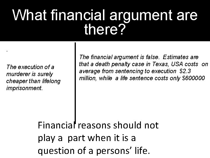 What financial argument are there? . The execution of a murderer is surely cheaper