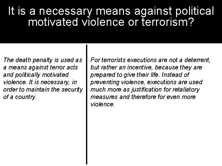 It is a necessary means against political motivated violence or terrorism? The death penalty