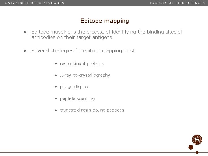 Epitope mapping • Epitope mapping is the process of identifying the binding sites of