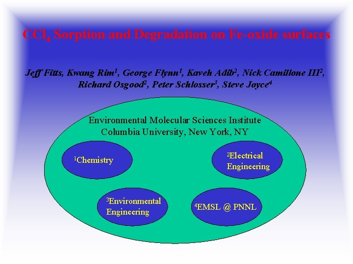 CCl 4 Sorption and Degradation on Fe-oxide surfaces Jeff Fitts, Kwang Rim 1, George