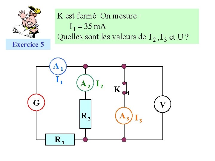 K est fermé. On mesure : Exercice 5 Quelles sont les valeurs de A