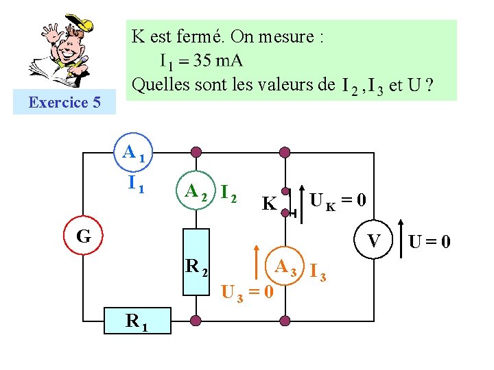 K est fermé. On mesure : Exercice 5 Quelles sont les valeurs de A